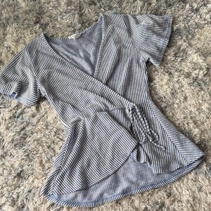 Striped V-Neck Wrap Top